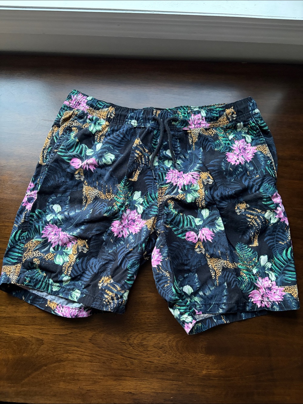H&M Black Tropical Floral & Leopard Print Shorts